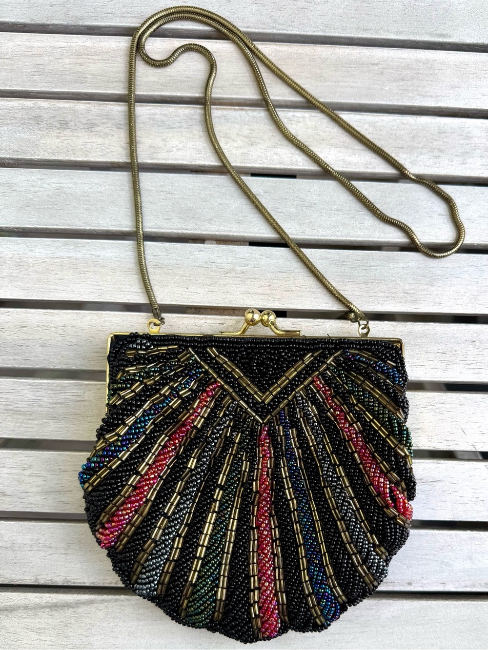 Vintage Black Carla Marchi Evening Bag with gold toned strap